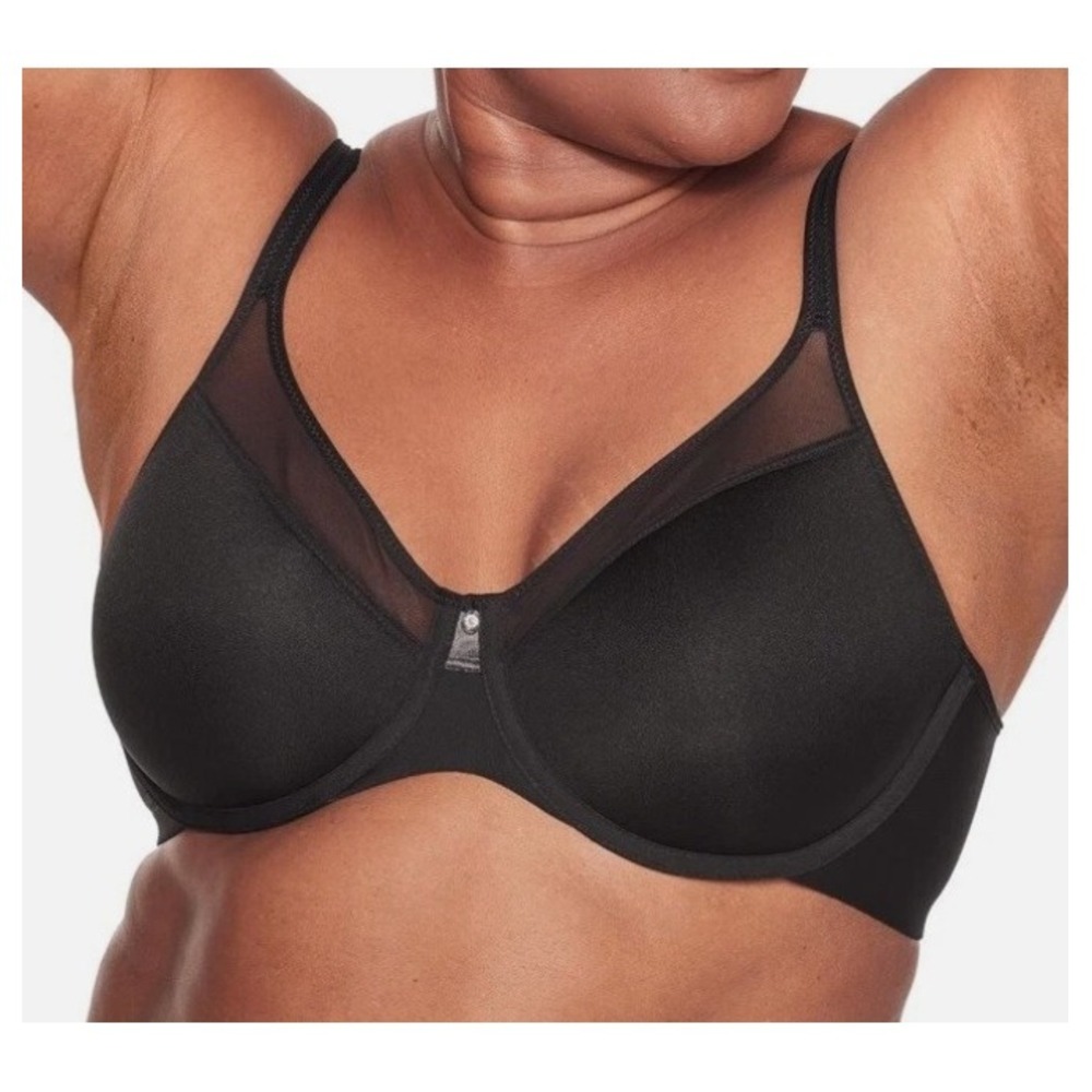 Bali Black Full Coverage Underwire Bra 40DD Sheer Mesh Accent One Smooth Bra